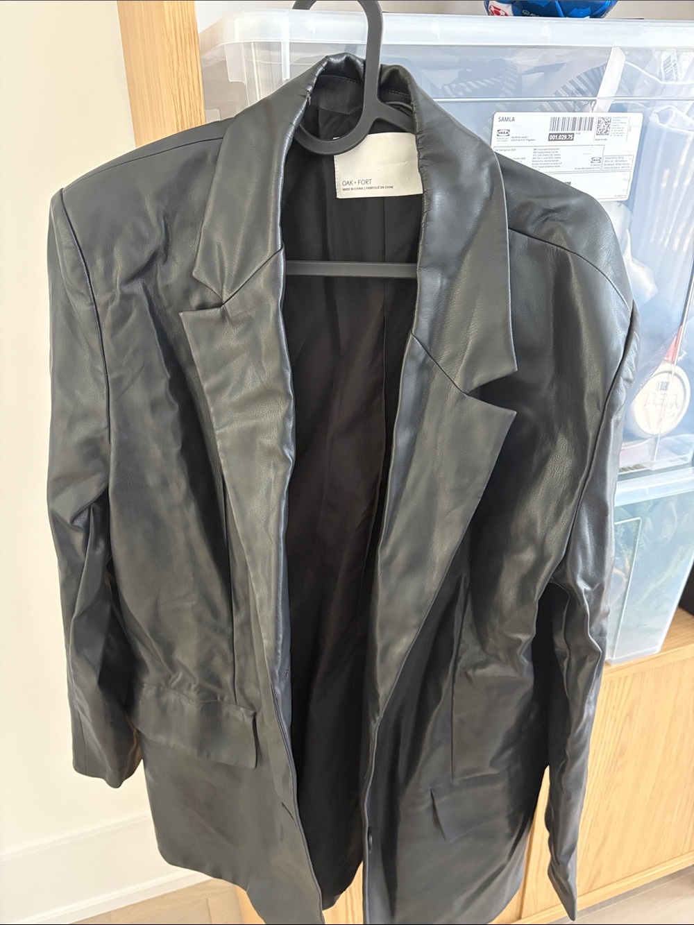 OAK + FORT Black Leather Oversized Blazer